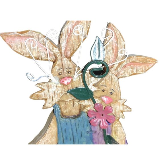 Easter Bunny Rabbit Carved Wood Look Decor Set of Two - Picture 2 of 11